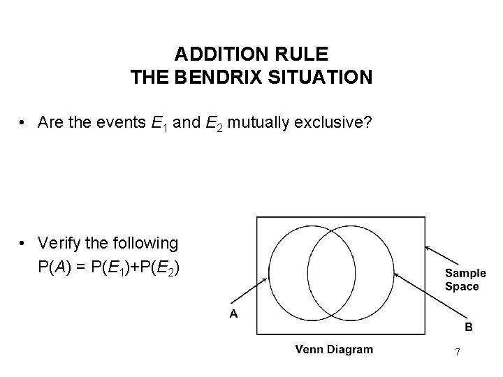 ADDITION RULE THE BENDRIX SITUATION • Are the events E 1 and E 2 ADDITION RULE THE BENDRIX SITUATION • Are the events E 1 and E 2