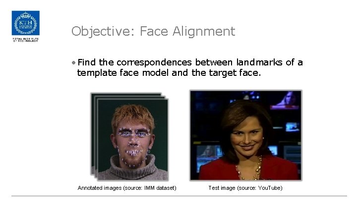 Objective: Face Alignment • Find the correspondences between landmarks of a template face model