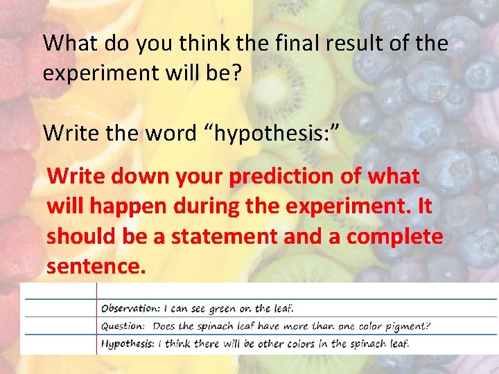 What do you think the final result of the experiment will be? Write the