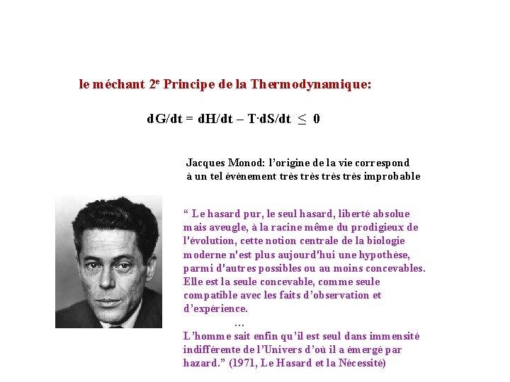 le méchant 2 e Principe de la Thermodynamique: d. G/dt = d. H/dt –