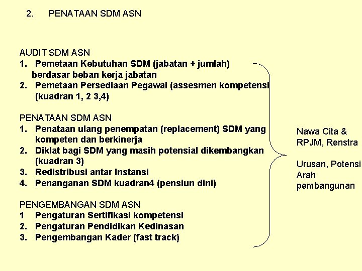 2. PENATAAN SDM ASN AUDIT SDM ASN 1. Pemetaan Kebutuhan SDM (jabatan + jumlah)