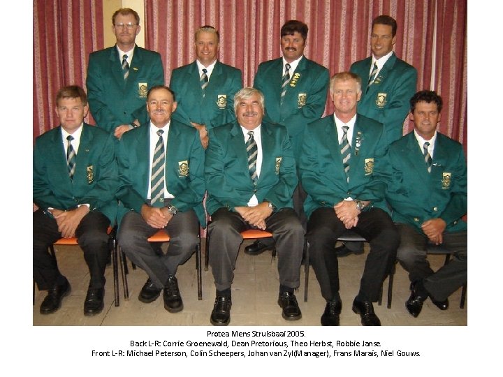 Protea Mens Struisbaai 2005. Back L-R: Corrie Groenewald, Dean Pretorious, Theo Herbst, Robbie Janse.