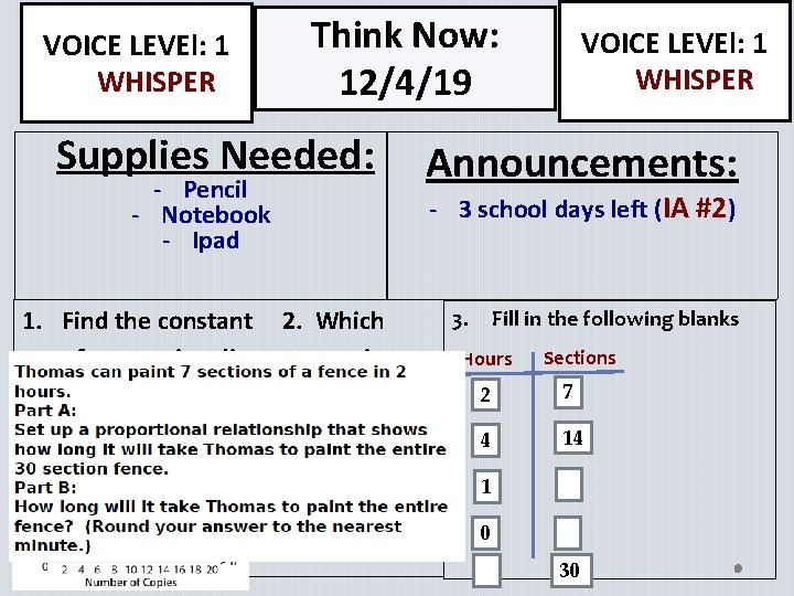 VOICE LEVEl: 1 WHISPER Think Now: 12/4/19 Supplies Needed: - Pencil - Notebook -