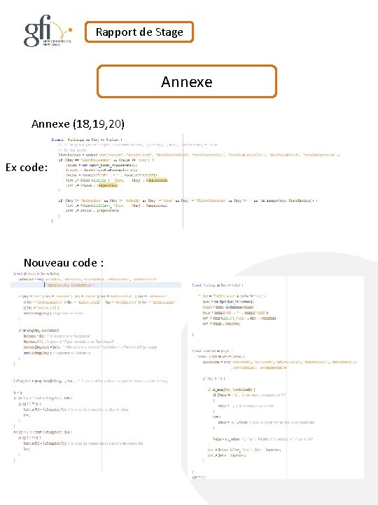 Rapport de Stage Annexe (18, 19, 20) Ex code: Nouveau code : 