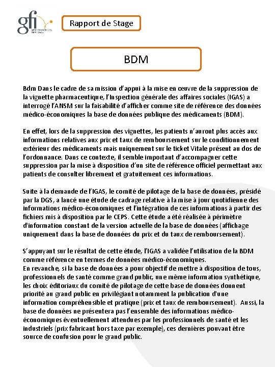 Rapport de Stage BDM Bdm Dans le cadre de sa mission d’appui à la