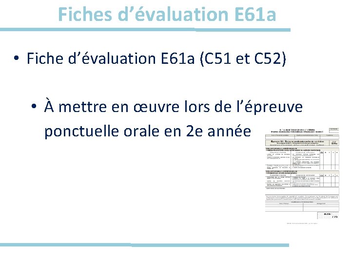 Fiches d’évaluation E 61 a • Fiche d’évaluation E 61 a (C 51 et