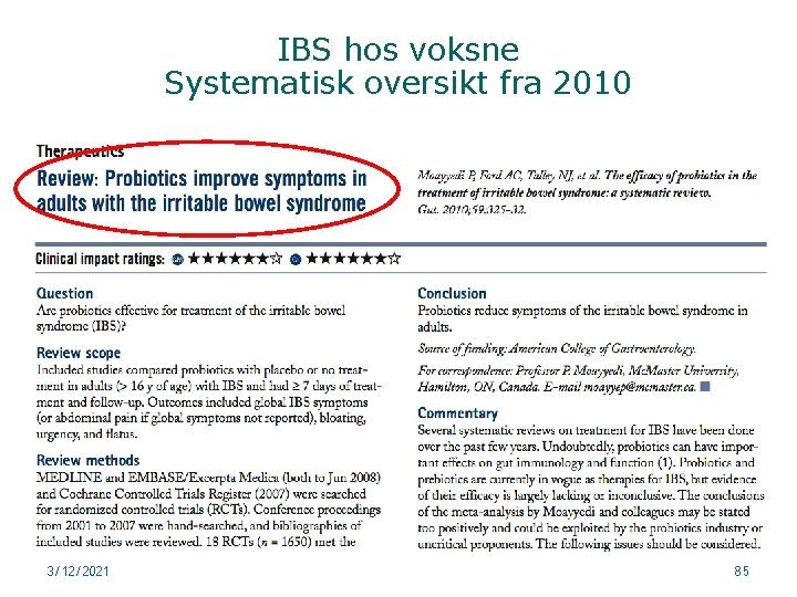 IBS hos voksne Systematisk oversikt fra 2010 3/12/2021 85 