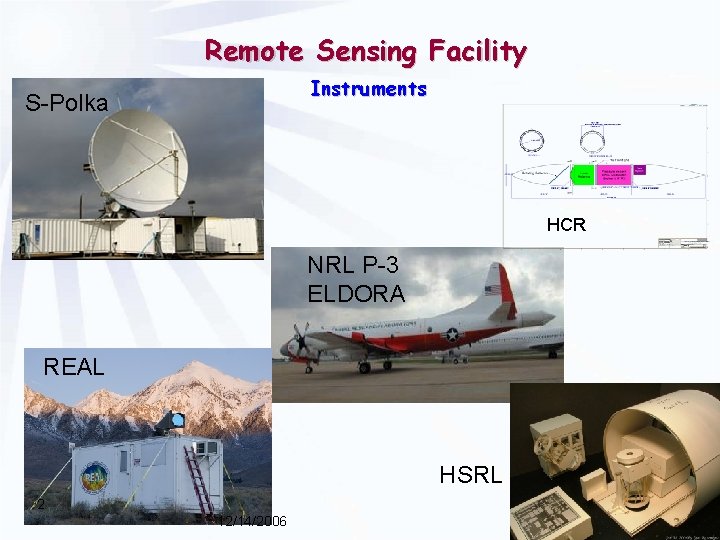 Remote Sensing Facility Instruments S-Polka HCR NRL P-3 ELDORA REAL HSRL 2 12/14/2006 