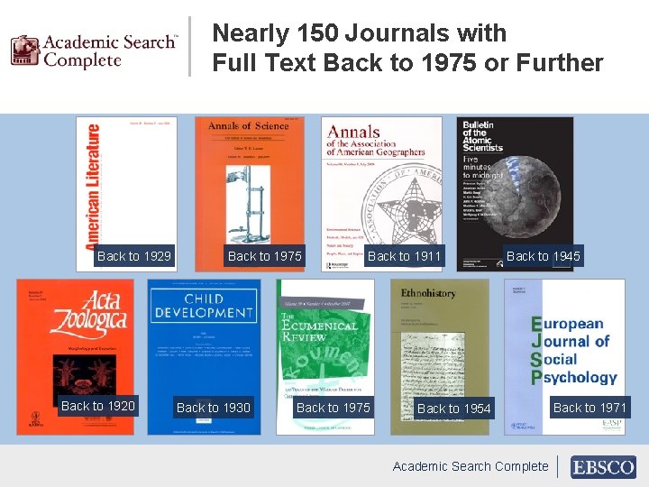 Nearly 150 Journals with Full Text Back to 1975 or Further Back to 1929