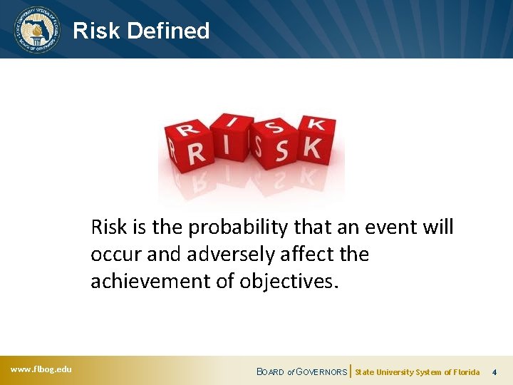 Risk Defined Risk is the probability that an event will occur and adversely affect