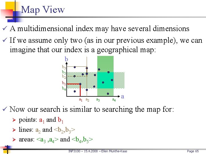 Map View ü A multidimensional index may have several dimensions ü If we assume