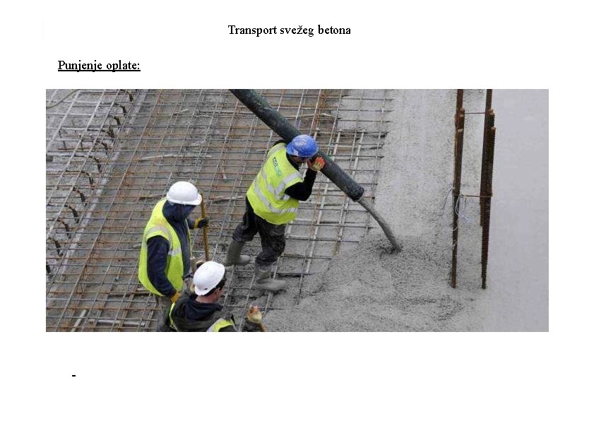 Transport svežeg betona Punjenje oplate: 