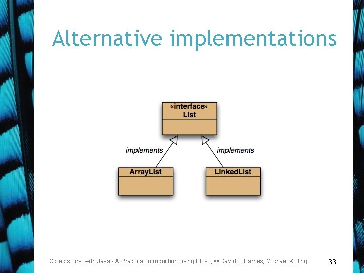 Alternative implementations Objects First with Java - A Practical Introduction using Blue. J, ©