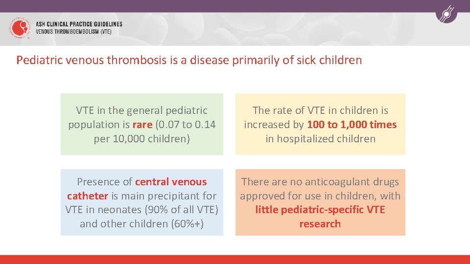 Pediatric venous thrombosis is a disease primarily of sick children VTE in the general
