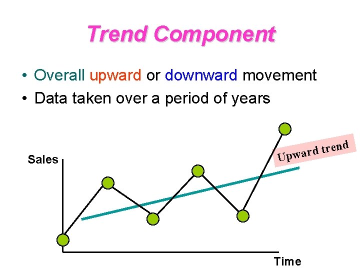 Trend Component • Overall upward or downward movement • Data taken over a period