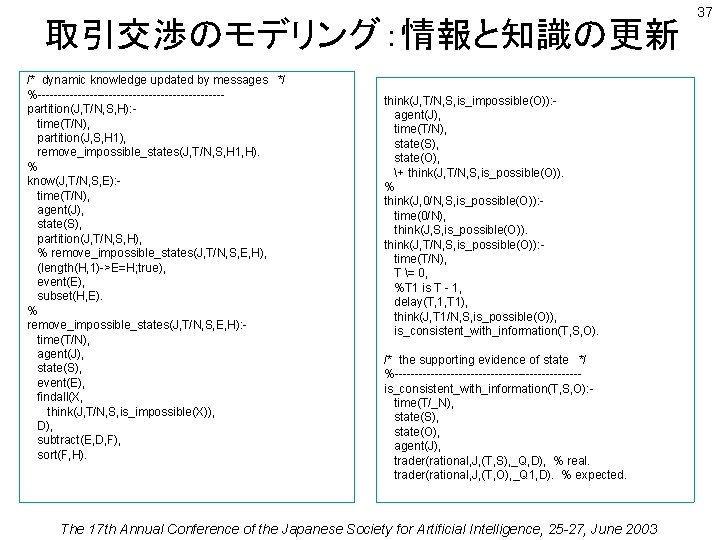 取引交渉のモデリング：情報と知識の更新 /* dynamic knowledge updated by messages */ %-----------------------partition(J, T/N, S, H): time(T/N), partition(J,