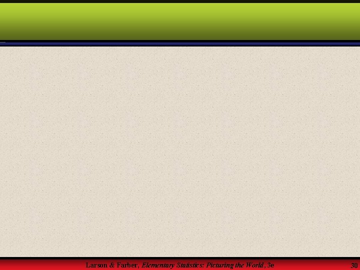 Larson & Farber, Elementary Statistics: Picturing the World, 3 e 30 