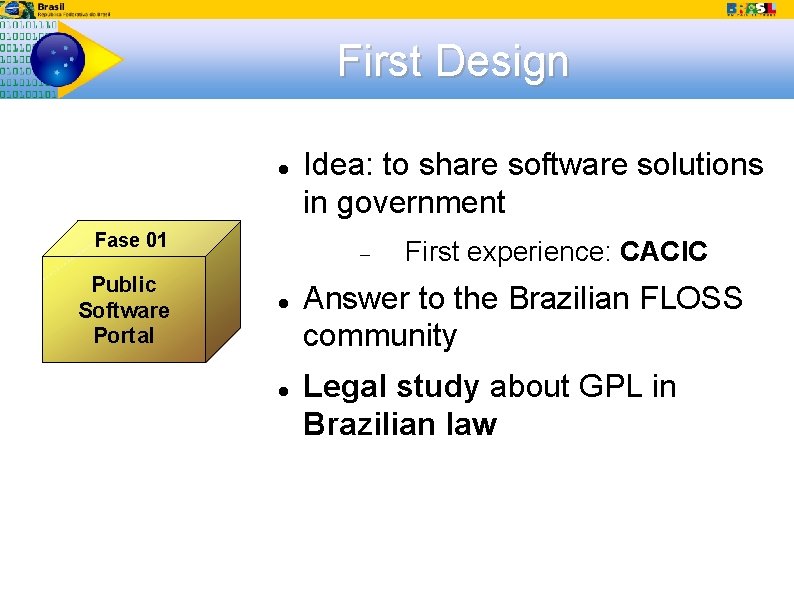 First Design Fase 01 Public Software Portal Idea: to share software solutions in government