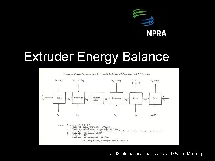 Extruder Energy Balance 2008 International Lubricants and Waxes Meeting 