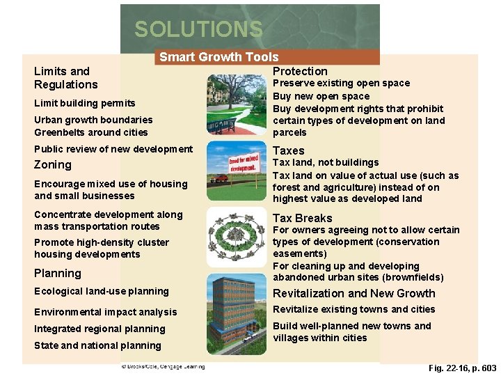 SOLUTIONS Smart Growth Tools Limits and Regulations Protection Urban growth boundaries Greenbelts around cities