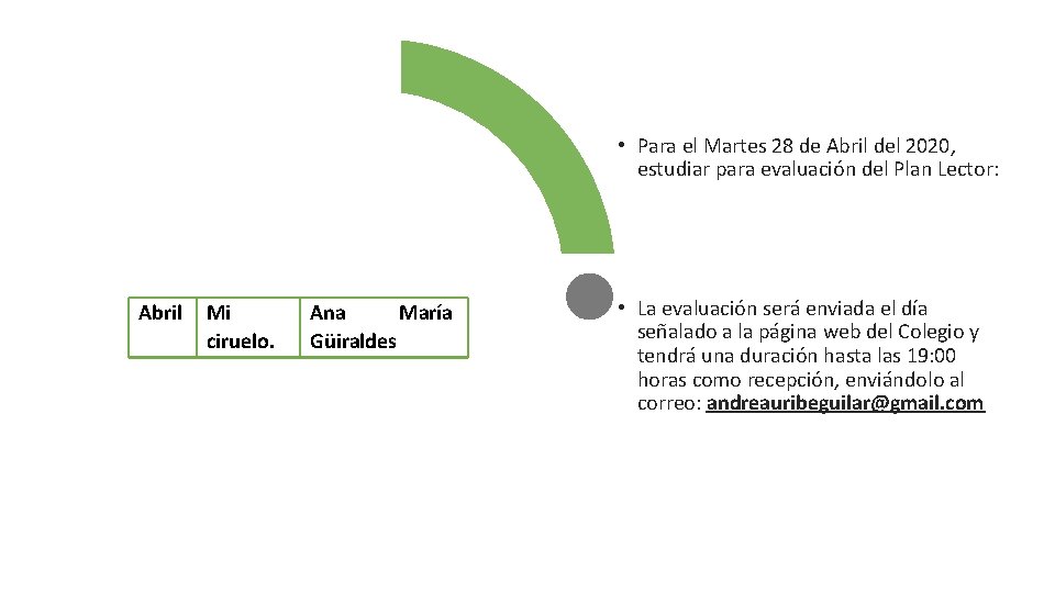  • Para el Martes 28 de Abril del 2020, estudiar para evaluación del