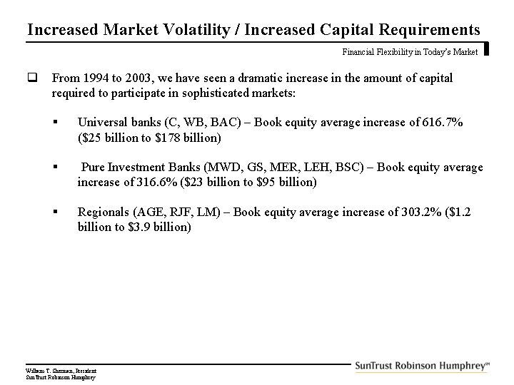 Increased Market Volatility / Increased Capital Requirements Financial Flexibility in Today’s Market q From