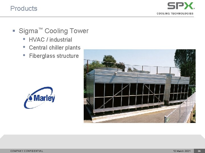 Products § Sigma™ Cooling Tower • • • HVAC / industrial Central chiller plants
