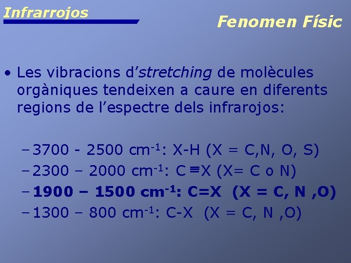 Infrarrojos Fenomen Físic • Les vibracions d’stretching de molècules orgàniques tendeixen a caure en