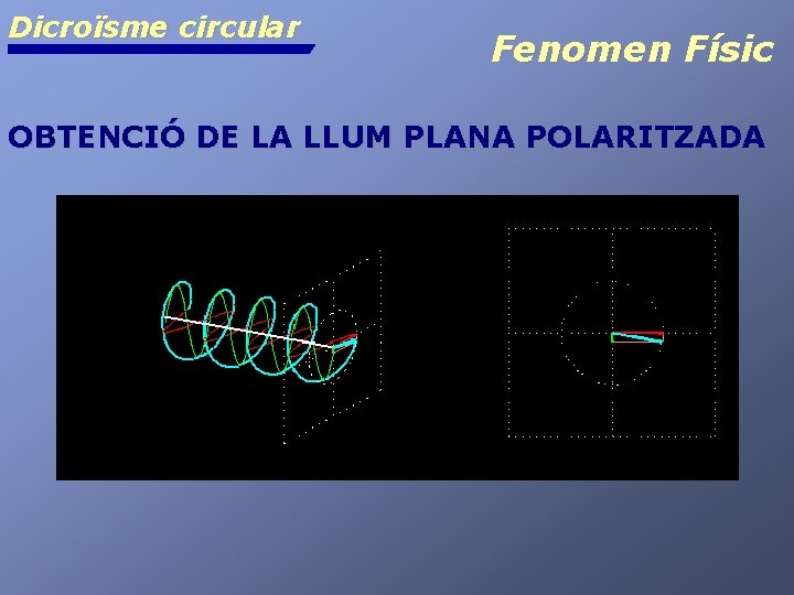 Dicroïsme circular Fenomen Físic OBTENCIÓ DE LA LLUM PLANA POLARITZADA • Si agafem dues