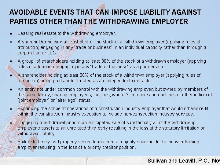 AVOIDABLE EVENTS THAT CAN IMPOSE LIABILITY AGAINST PARTIES OTHER THAN THE WITHDRAWING EMPLOYER v