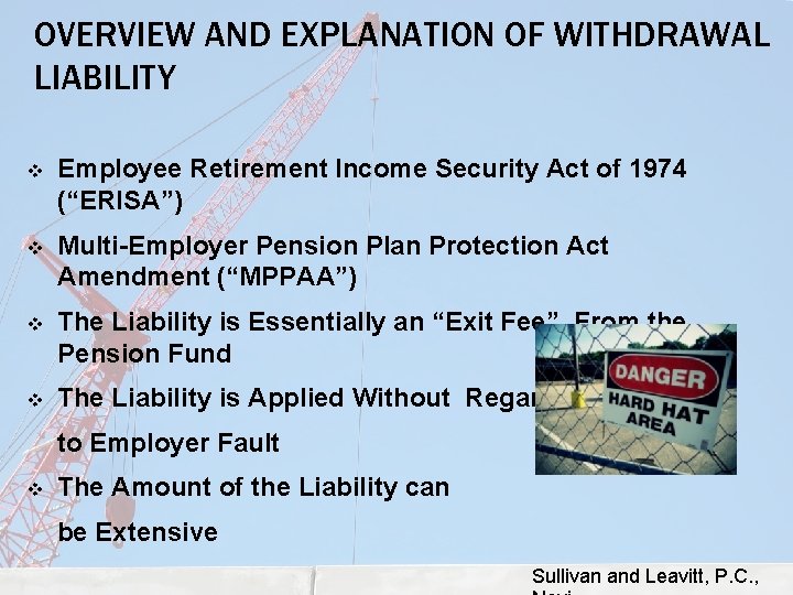 OVERVIEW AND EXPLANATION OF WITHDRAWAL LIABILITY v Employee Retirement Income Security Act of 1974