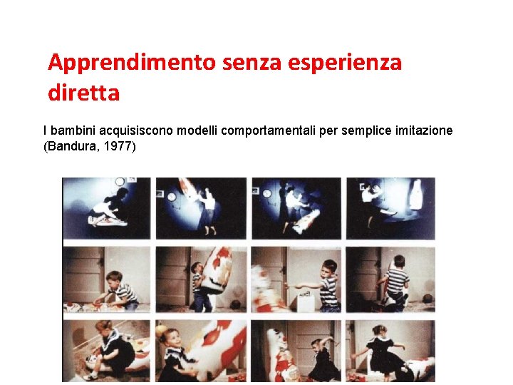 L’associazionismo e il comportamentismo Apprendimento senza esperienza diretta I bambini acquisiscono modelli comportamentali per