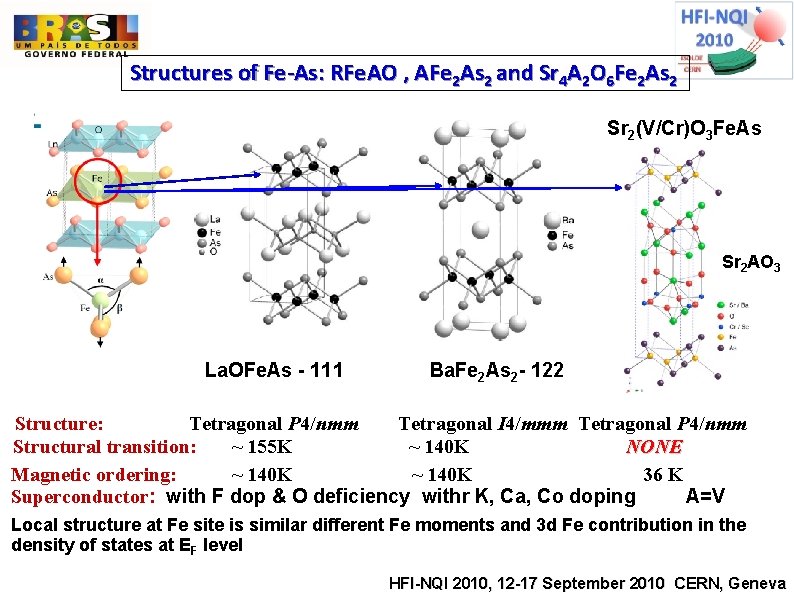 Structures of Fe-As: RFe. AO , AFe 2 As 2 and Sr 4 A