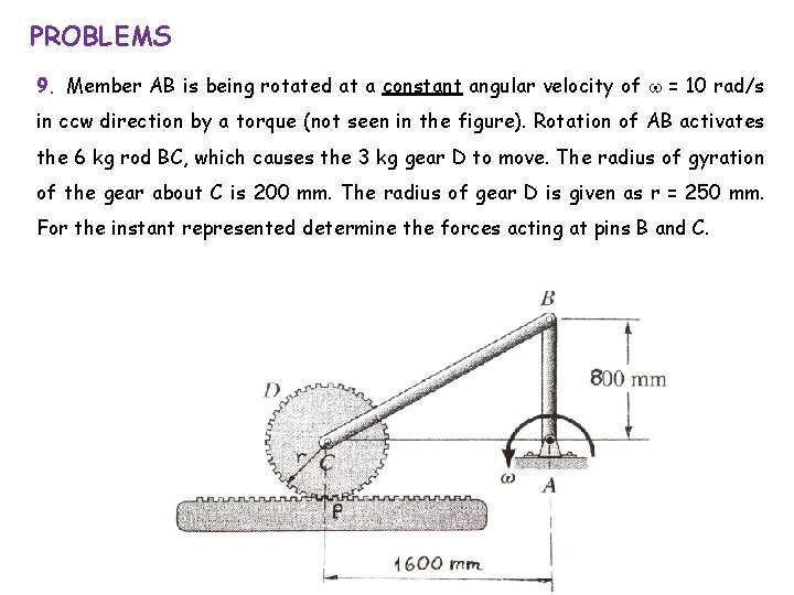 PROBLEMS 9. Member AB is being rotated at a constant angular velocity of w