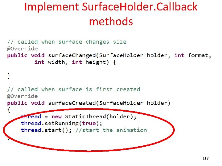Implement Surface. Holder. Callback methods 118 