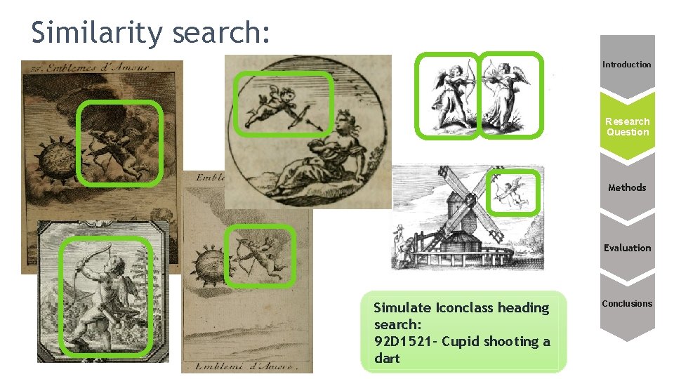 Similarity search: Introduction Research Question Methods Evaluation Simulate Iconclass heading search: 92 D 1521