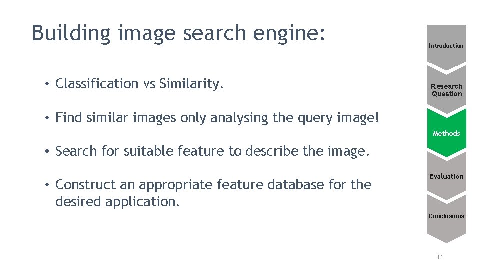 Building image search engine: • Classification vs Similarity. Introduction Research Question • Find similar