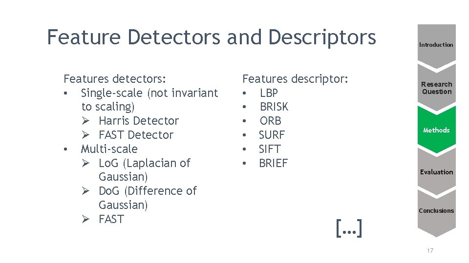 Feature Detectors and Descriptors Features detectors: • Single-scale (not invariant to scaling) Ø Harris