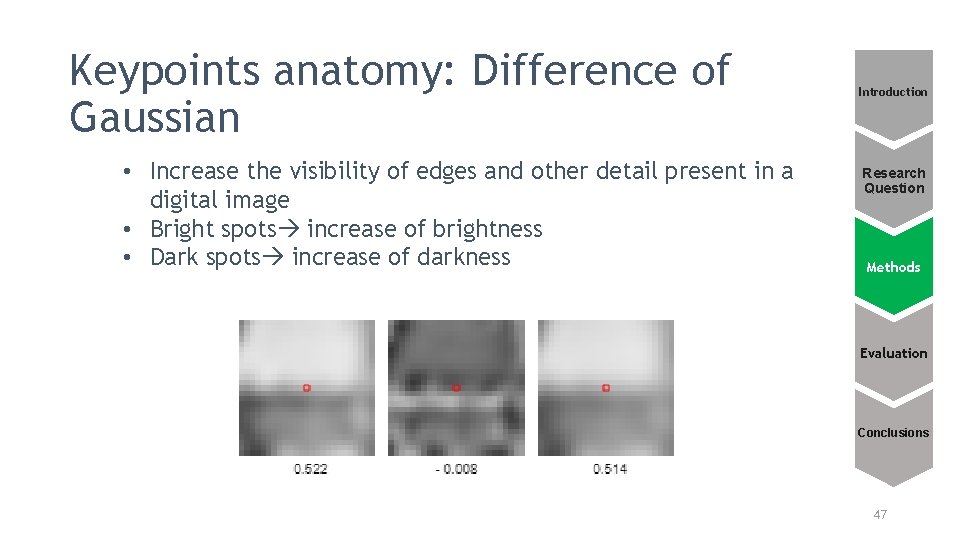 Keypoints anatomy: Difference of Gaussian • Increase the visibility of edges and other detail