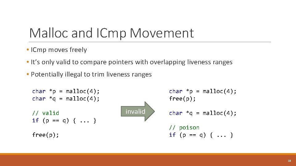 Malloc and ICmp Movement • ICmp moves freely • It’s only valid to compare