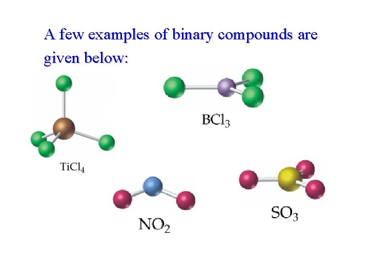 A few examples of binary compounds are given below: 