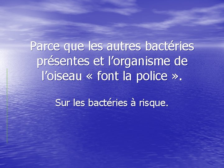 Parce que les autres bactéries présentes et l’organisme de l’oiseau « font la police