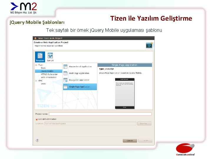 j. Query Mobile Şablonları Tizen ile Yazılım Geliştirme Tek sayfalı bir örnek j. Query