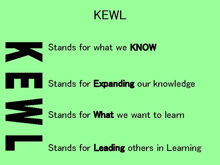 KEWL Stands for what we KNOW Stands for Expanding our knowledge Stands for What