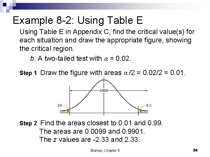 Example 8 -2: Using Table E in Appendix C, find the critical value(s) for