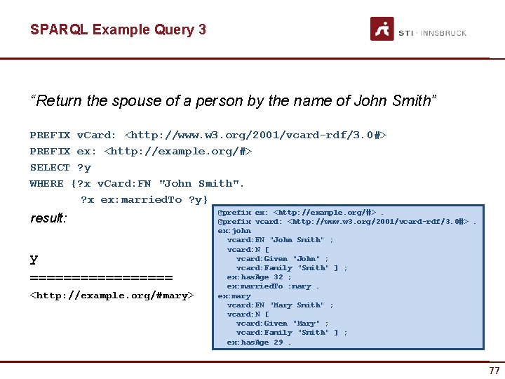 SPARQL Example Query 3 “Return the spouse of a person by the name of