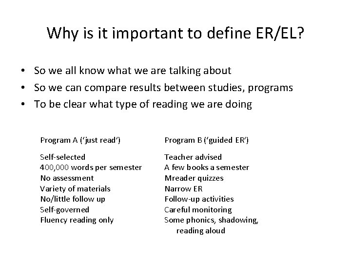 Why is it important to define ER/EL? • So we all know what we