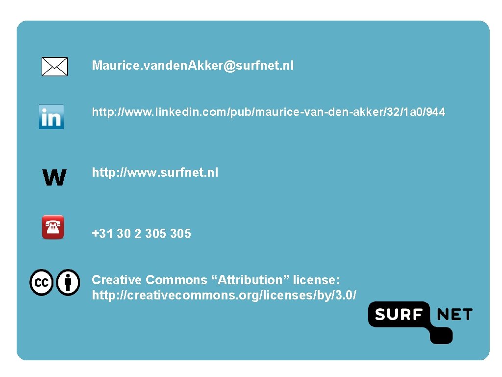 Maurice. vanden. Akker@surfnet. nl http: //www. linkedin. com/pub/maurice-van-den-akker/32/1 a 0/944 W http: //www. surfnet.