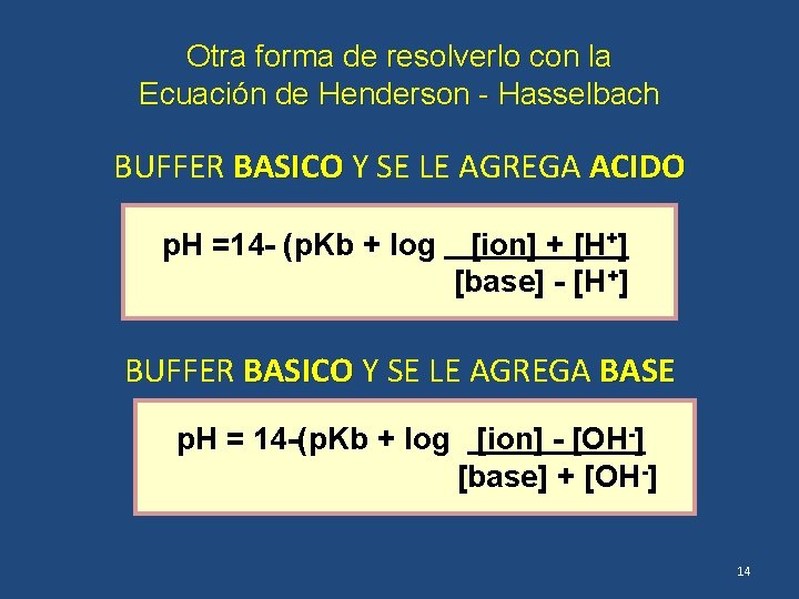 Otra forma de resolverlo con la Ecuación de Henderson - Hasselbach BUFFER BASICO Y
