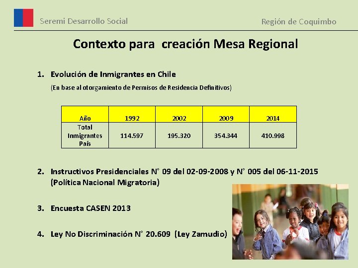 Seremi Desarrollo Social Región de Coquimbo Contexto para creación Mesa Regional 1. Evolución de